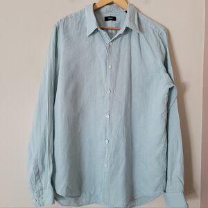Theory Men's Irving Linen Button Up Long Sleeve Dress Shirt Light Green Size L